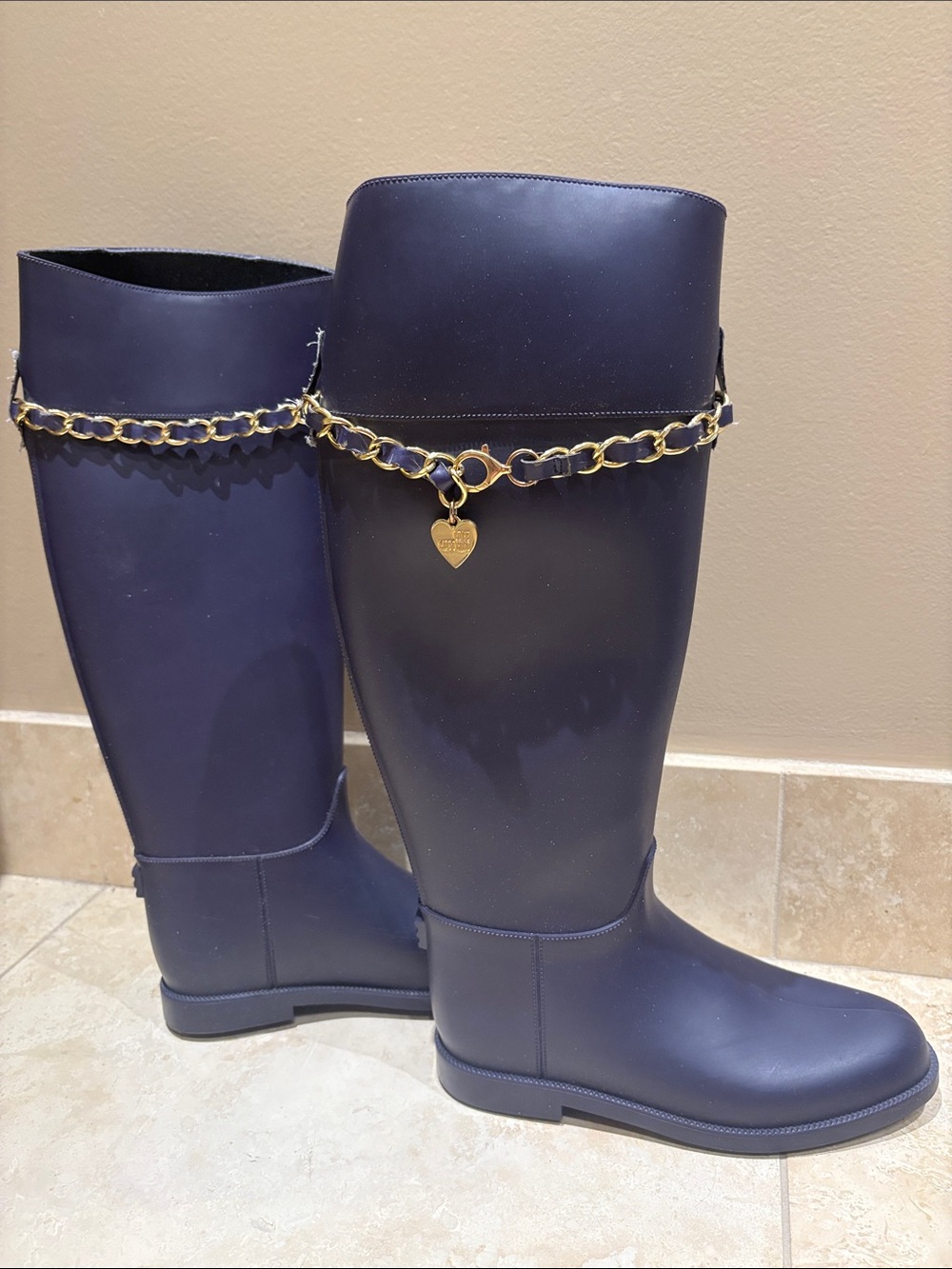 Love Moschino Purple Rain Boots: Gold Chain Detail 36